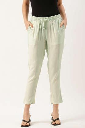 stripes rayon regular fit women's pants - green