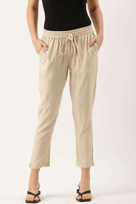 stripes rayon regular fit women's pants - natural