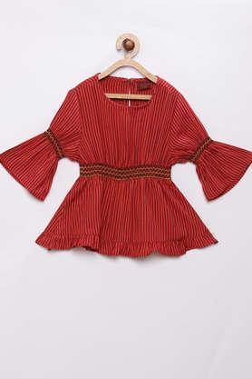 stripes rayon round neck girls top - red