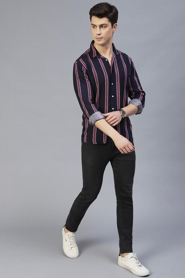 stripes rayon slim fit mens casual shirt