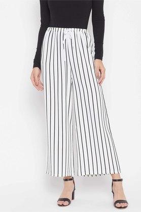 stripes regular cotton women's casual wear pants - white