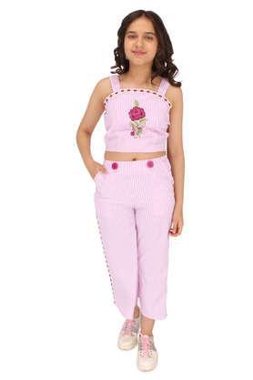 stripes regular fit georgette casual wear casual wear top & culottes set - pink