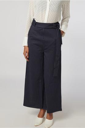 stripes regular fit poly blend women's formal wear pants - navy