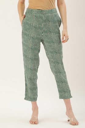 stripes regular fit rayon women's casual wear pant - green