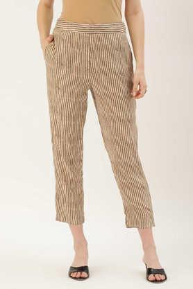 stripes regular fit rayon women's casual wear pant - natural