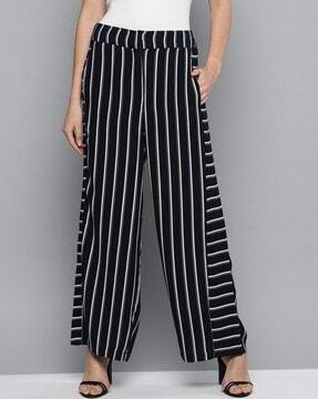 stripes relaxed fit flat-front pants