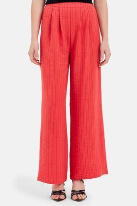 stripes relaxed fit polyester women's casual wear trousers - red