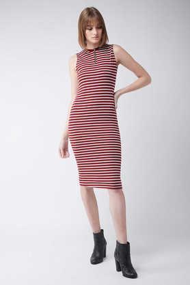 stripes round neck cotton women's dress - multi