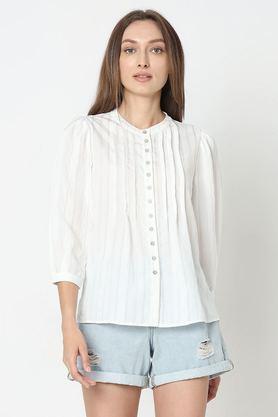 stripes round neck viscose women's casual wear shirt - white