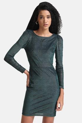 stripes satin boat neck women's mini dress - green