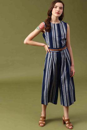 stripes sleeveless linen womens regular jumpsuit - navy