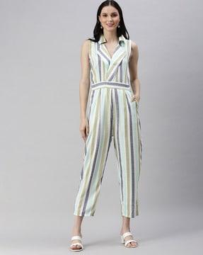 stripes sleeves jumpsuit