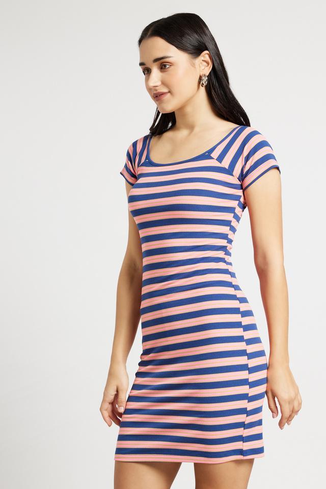 stripes square neck blended womens dress