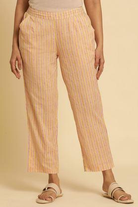 stripes straight fit cotton women's casual wear pants - multi