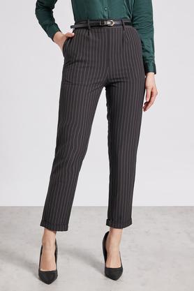stripes tailored fit women's formal wear trouser - black