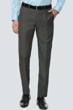 stripes terrylene rayon slim fit men's trousers - grey