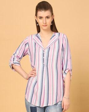 stripes tunic with notched lapel