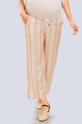 stripes viscose rayon straight fit women's pants - peach