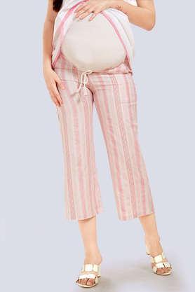 stripes viscose rayon straight fit women's pants - pink