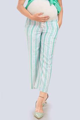stripes viscose rayon straight fit women's pants - sea green