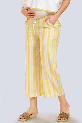 stripes viscose rayon straight fit women's pants - yellow