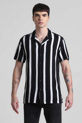 stripes viscose regular fit men's casual shirt - black