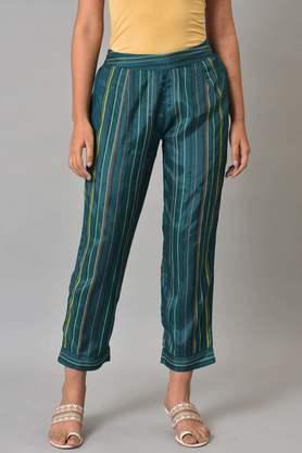 stripes viscose regular fit women's pants - dark blue