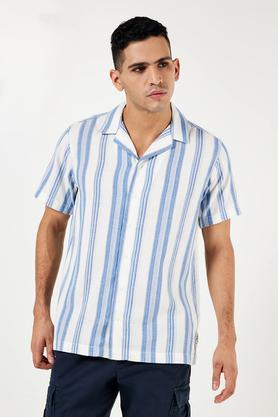 stripes viscose relaxed fit men's casual shirt - royal blue