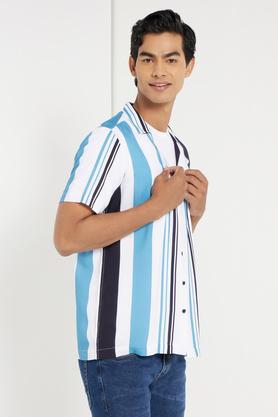 stripes viscose relaxed fit men's shirt - blue