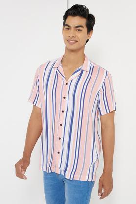 stripes viscose relaxed fit men's shirt - pink