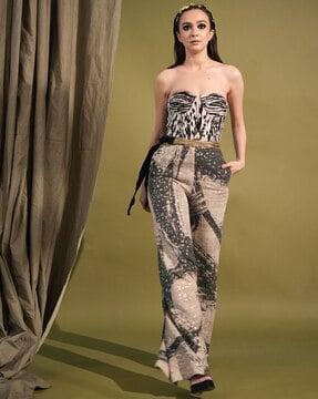 stroke print board wide-leg pants