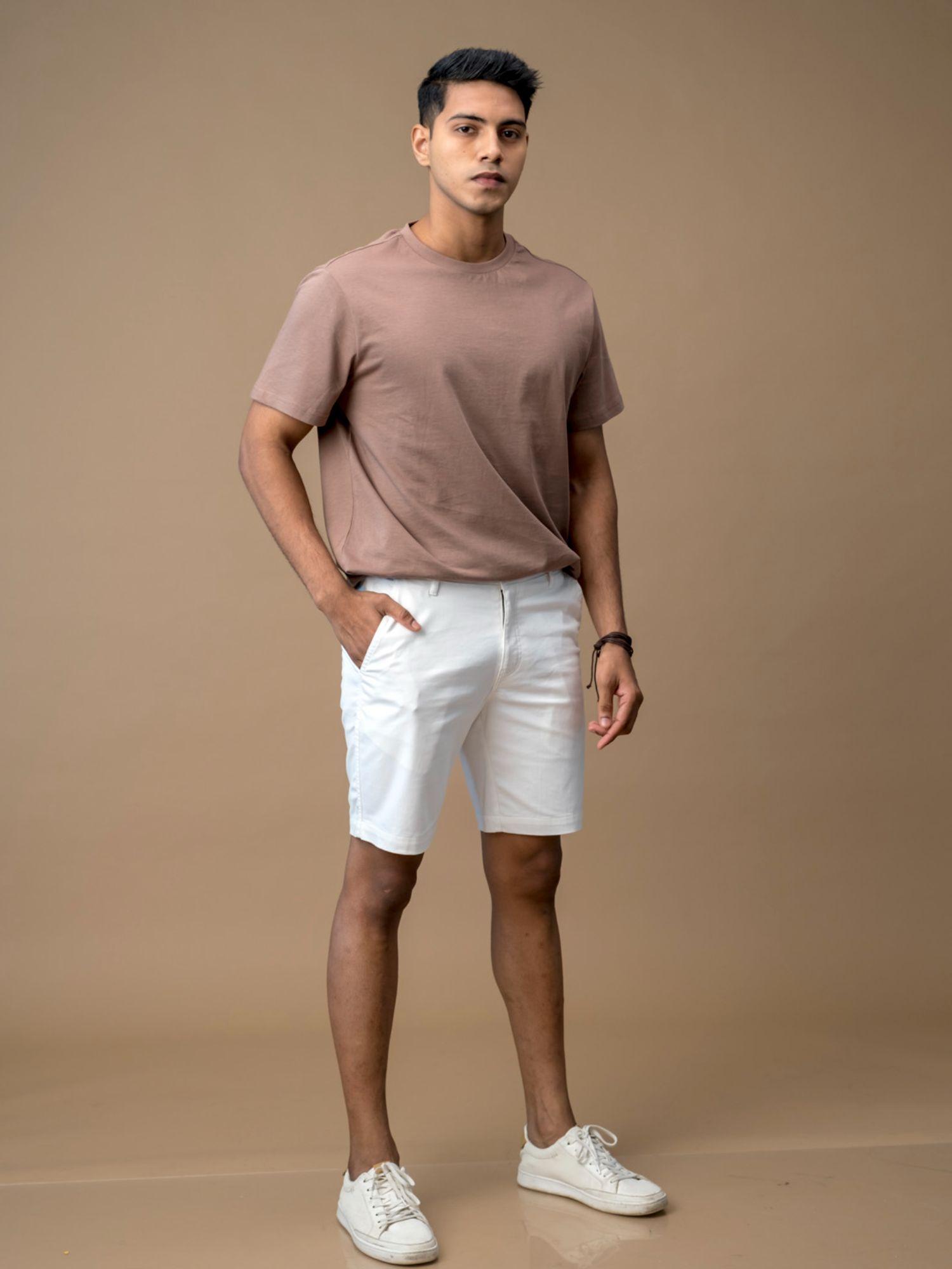 stroll comfort fit stretch cotton white shorts