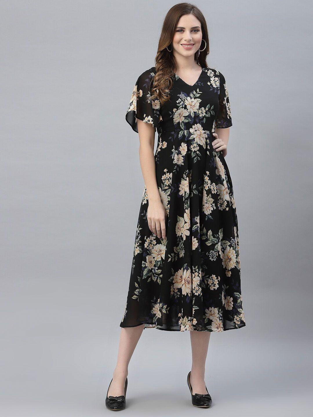 strong and brave black floral printed odour free midi dress