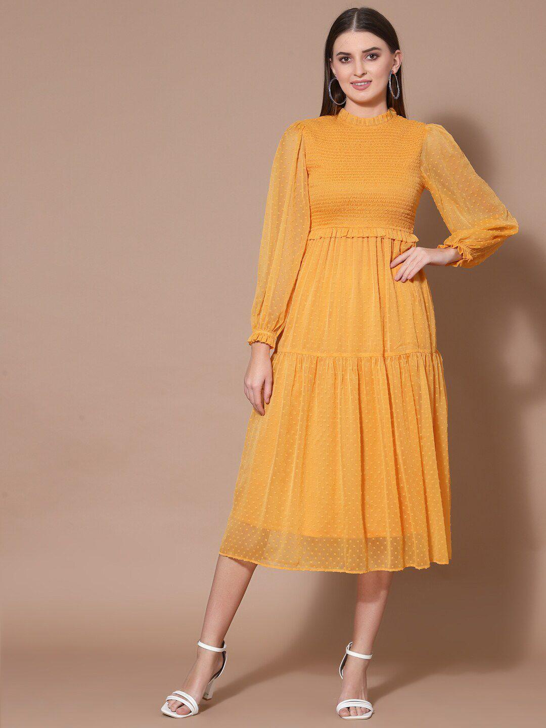 strong and brave mustard yellow a-line midi dress