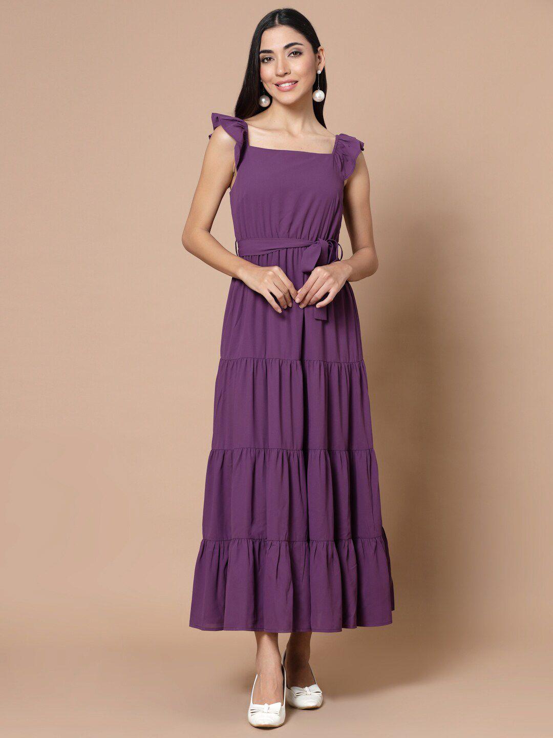 strong and brave women purple solid georgette maxi dress
