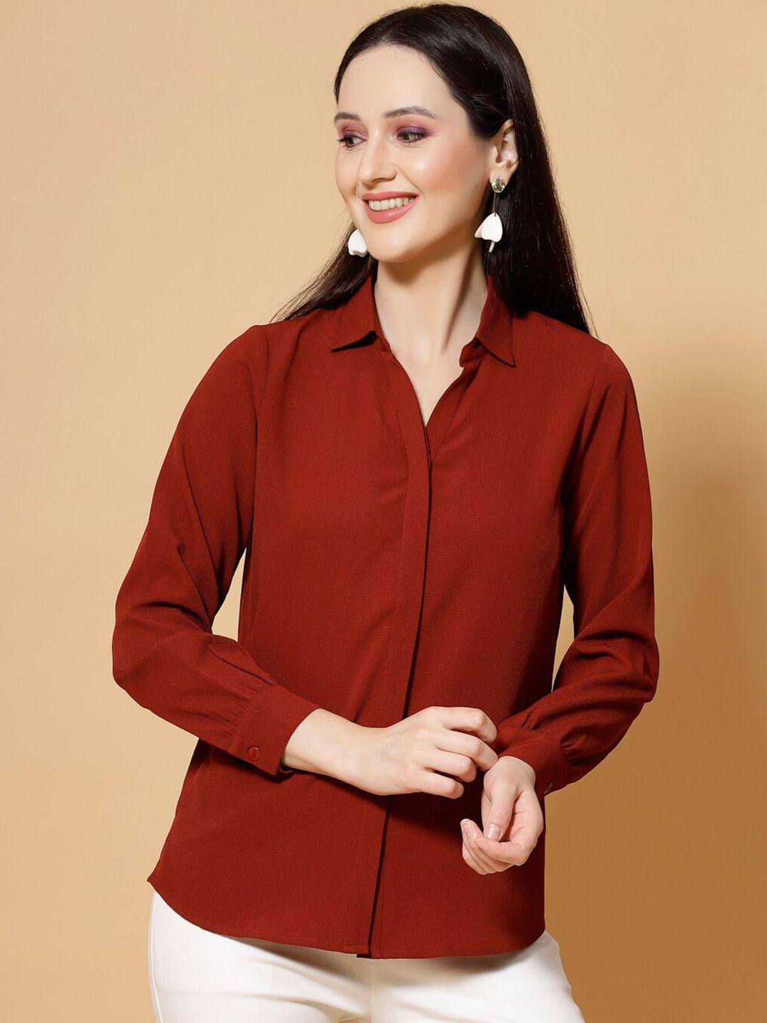 strong and brave women rust opaque casual shirt