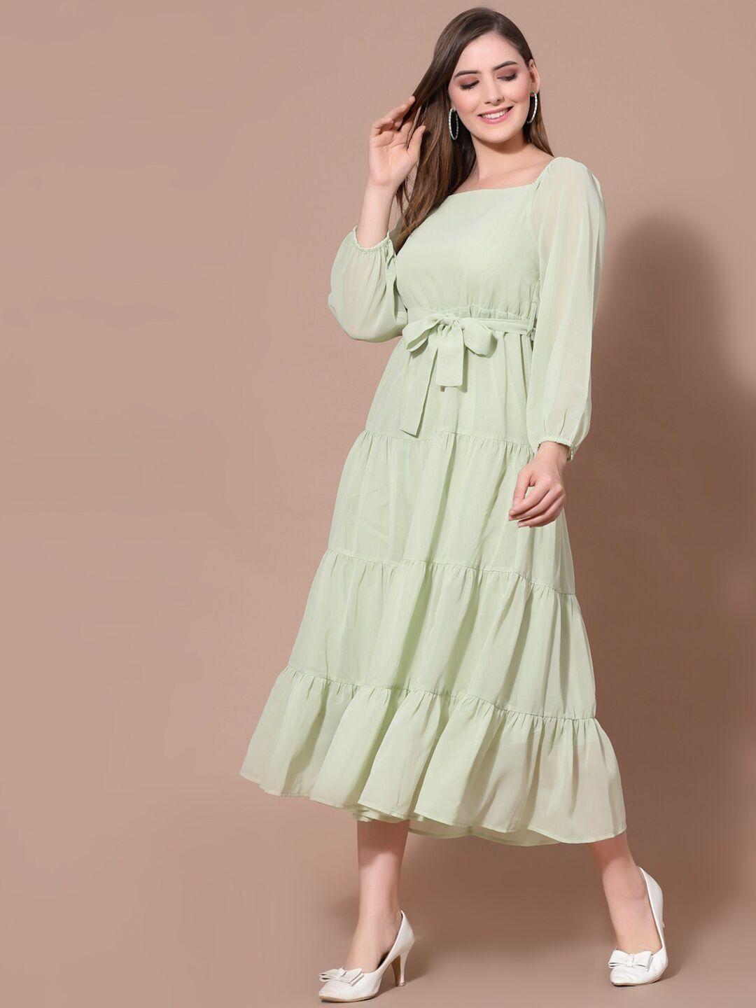 strong and brave women sea green solid georgette midi dress