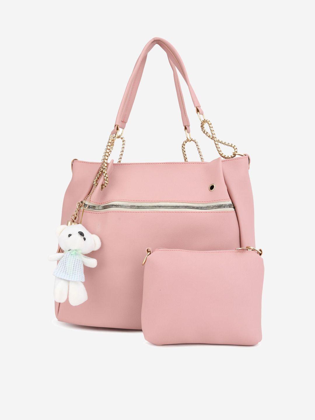 stropcarry pink swagger shoulder bag with tasselled details & pouch