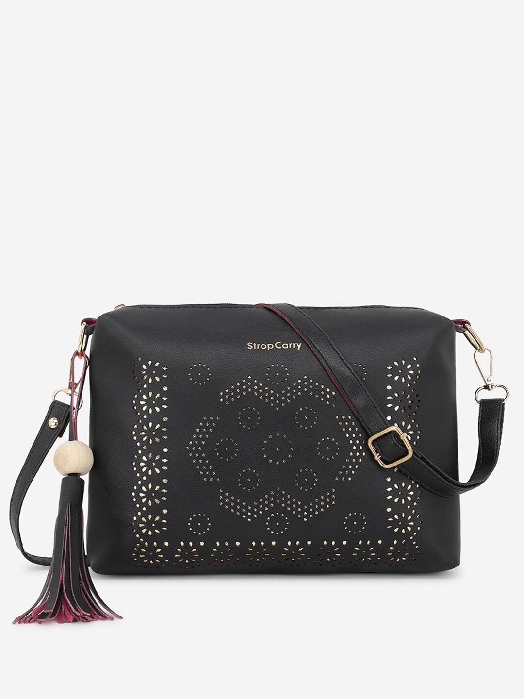 stropcarry black & gold-toned embellished sling bag