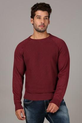 structure cotton regular fit men's sweater - wine