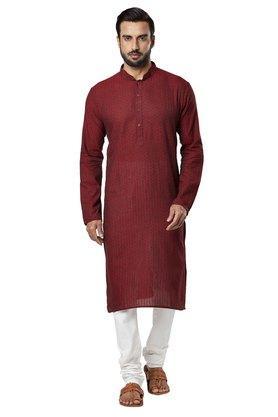 structured cotton mens casual wear kurta - maroon