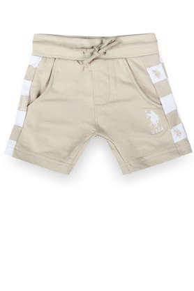 structured cotton regular fit boys shorts - ecru