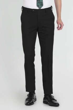 structured slim fit polyester men's formal wear trousers - black