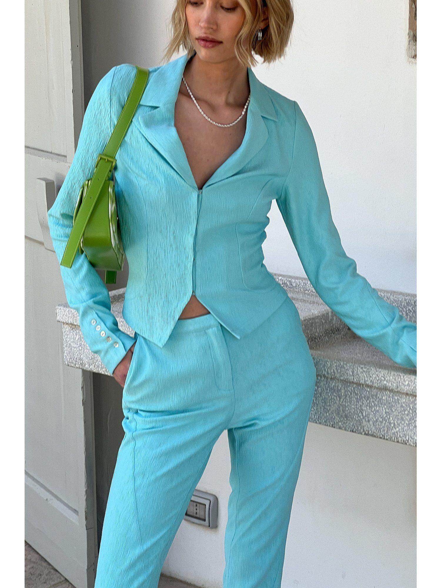 structured blazer shirt-turquoise