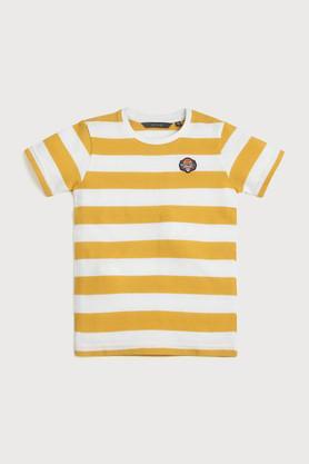 structured blended fabric round neck boys t-shirt - yellow