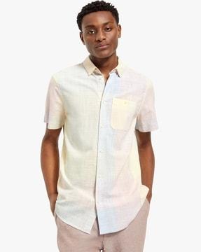 structured checked short sleeve shirt