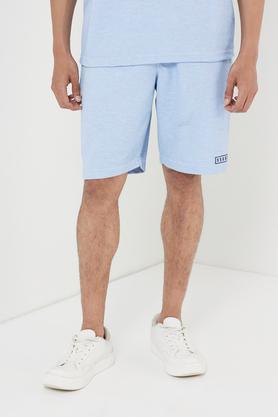 structured cotton blend elastic and drawstring men's shorts - blue