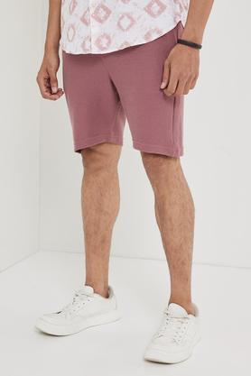 structured cotton blend elastic and drawstring men's shorts - dark pink