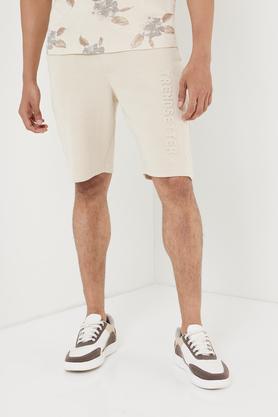 structured cotton blend elastic and drawstring men's shorts - natural