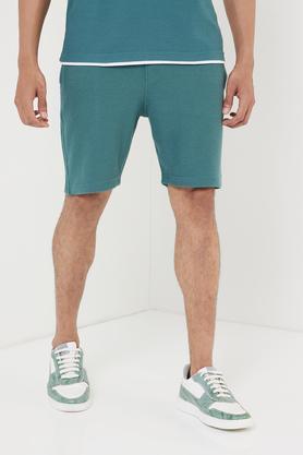 structured cotton blend elastic and drawstring men's shorts - teal